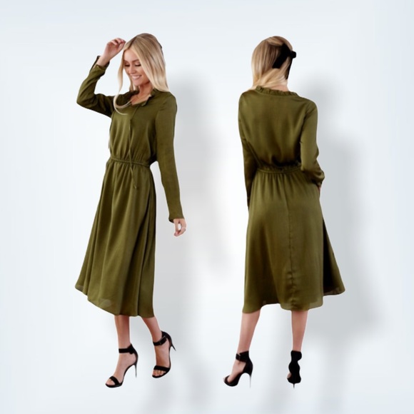 SWEETSALT Dresses & Skirts - SWEETSALT STRING AND RUFFLE NECK DRESS OLIVE GREEN